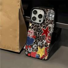 1 pieza Funda de teléfono personalizada con diseño de estrella leopardo IMD, compatible con iPhone 16 ProMax, 15/14 Plus, 13, 12, 11, cubierta de teléfono protectora única