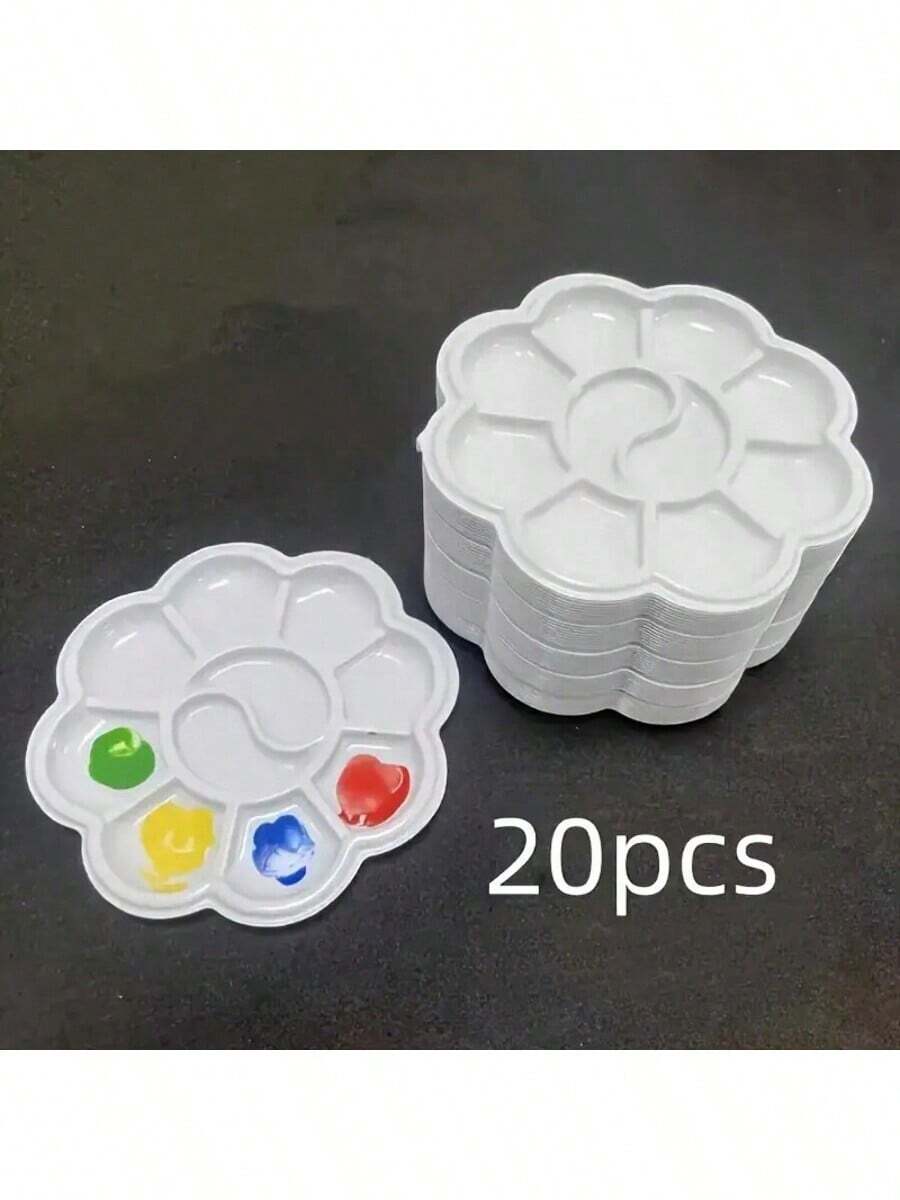 5pcs/10pcs/20pcs Mini Flower Shape Plastic Palette - Art Mixing Tray For Watercolor And Gouache Painting,Back To School,School Supplies - White - View 1