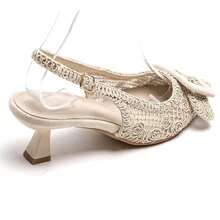 Escarpins Slingback Mesh Argenté à Boucle Carrée, Talon Bas Carré - Beige - View 4