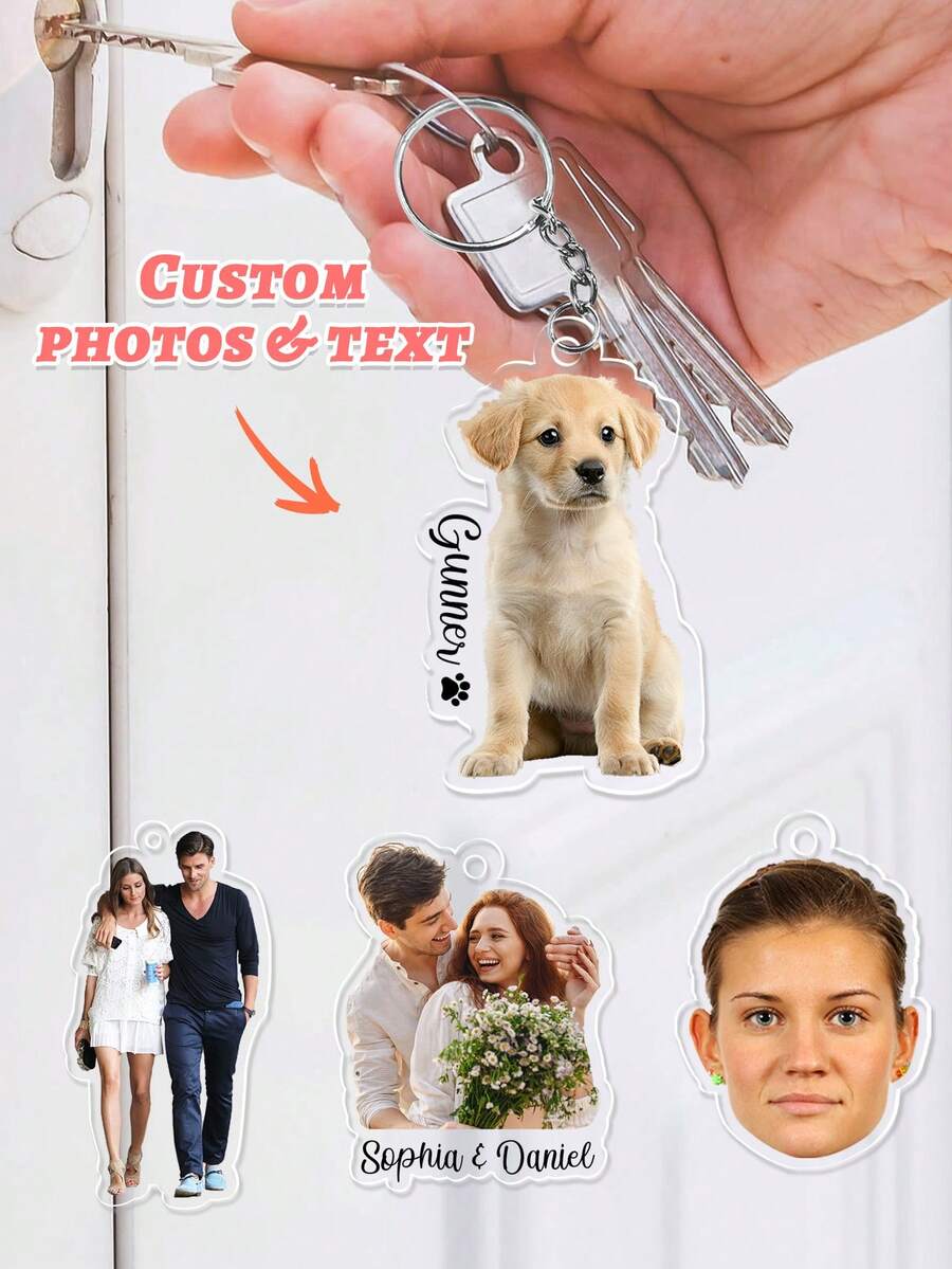 Personalized Photo Keychain, Customized Acrylic Pendant, Dog Keychain, Pet Photo Keychain, Logo Printed Keychain, Family Portrait Keychain, Gift For Dog Mom - Multicolor - View 1