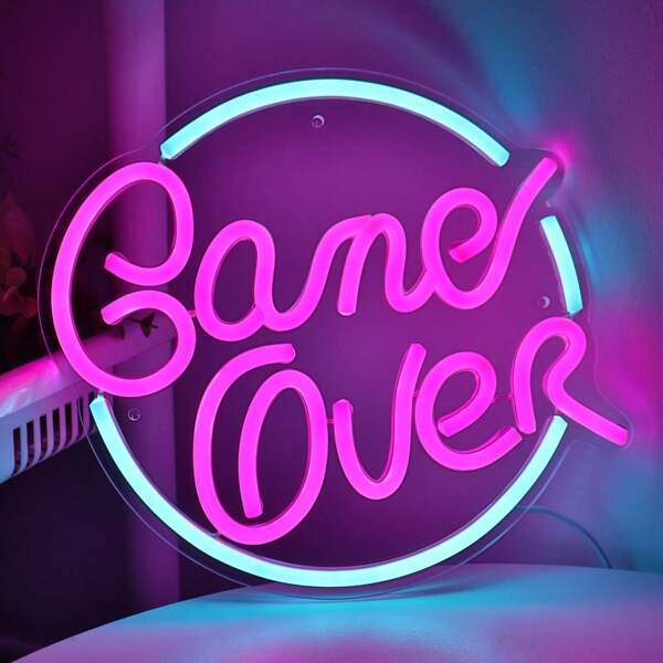 1PC 5V USB Handmade Game Over With Round Circle Shape LED Neon Art Sign For Game Room Party Pub Club Bar Gallery Shop Sign Game Zone Music Festival Shopping Mall Street Art Internet Celebrity Creative Space Decoration