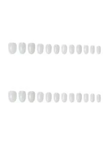 24Pcs Short Almond Shape White Aurora False Nails Kit To Upgrade Your Look, Suitable For Daily Wear Press On Nails Nail Supplies Nails - Multicolor - View 3