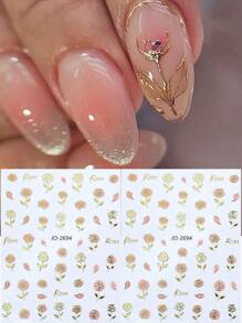 2pcs 3D Japanese Pink Petal Embossed Nail Art Stickers Elegant Retro Vintage Red Rose Flower Self Adhesive Transfer Nail Decorations Decals DIY