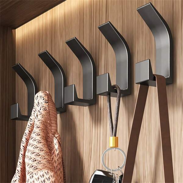 Easy Install Sticky Wall Hooks Set - Space Saving Towel & Robe Hooks, Modern Style, Plastic, Suitable For Bathroom, Bedroom And Home Organization