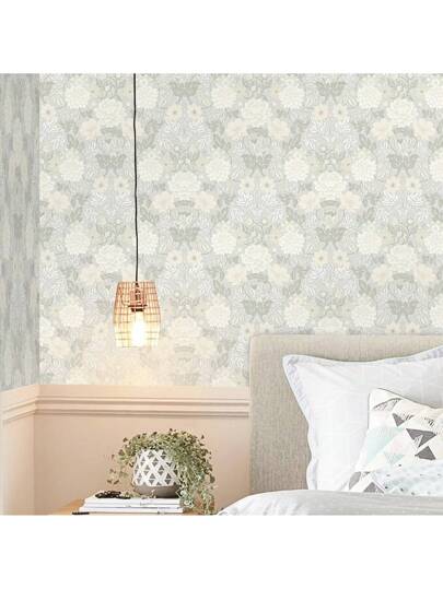 Roll Elegante Vintage Bohemian Peel Stick Wallpaper Brown/White Background Bloemen Pattern, Waterproof, Moisture Proof, Removable, Easy To Install, Home Wand Sticker, Kitchen, Bedroom, Living Room, Cabinet, Wardrobe, Tafel Furniture Refurbishment, 44*300/500/1000cm Size view 7