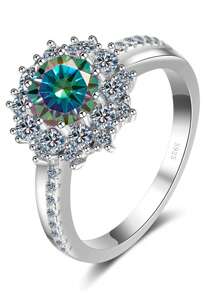 Anillo ajustable de plata de ley 925 con diseño de flor de sol de moissanita real, estilo bohemio y elegante, accesorio de boda, regalo para mujer