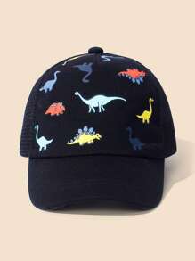 1pc Baby Animal Pattern Black Hat Outdoor Sun Protection Dinosaur Print Mesh Baseball Cap, Suitable For Holiday & Birthday