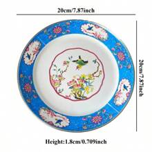 1 件优雅蓝白花卉珐琅托盘，带银色装饰，非常适合盛放晚餐、沙拉或水果 - 藍色 - 查看 6