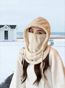 1pc Balaclava Winter Hat Scarf Set For Women, Warm And Soft Fleece Face Mask Neck Gaiter Headwear Halloween - Black - View 3