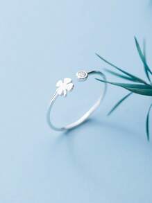 Anillos para dedo del pie de plata de ley 925 chapados en oro blanco minimalistas, sencillos y ajustables en forma de trébol de cuatro hojas para mujeres, joyas para los pies de verano
