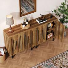 Tribesigns Set Of 2 Sideboard Buffet Cabinet With Storage, 59" Buffet Cabinet Sideboard Cabinet With Doors & Adjustable Shelves, Freestanding Accent Storage Cabinet For Living Room - 質樸棕色 - 查看 9