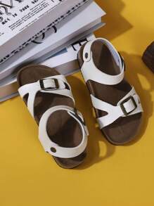 Chanclas blandas de corcho con hebilla plana para niños, sandalias casuales de estilo coreano personalizadas para uso en exteriores