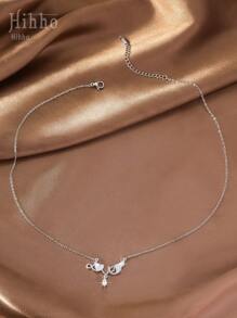 1pc Women Cubic Zirconia Heart Star Necklace, Light Luxury Clavicle Chain, Suitable For Birthday Gift And Daily Wear