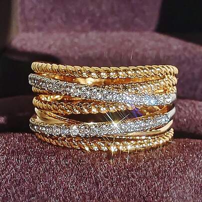 1枚复古多层十字戒指，925纯银，情人节送给女性的优雅珠宝礼物