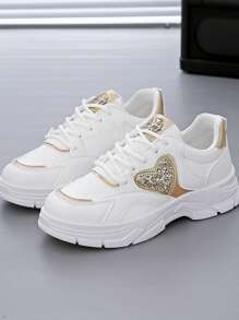 女士透气舒适轻便防滑缓冲休闲运动跑步运动鞋 - 金色 - 查看 2