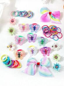 242pcs Girls Assorted Cute Sunflower Hairclips, Tulle Bows Scrunchies, Simple Elastic Hair Ties & Bands, Fashion Hair Accessories For Daily Use