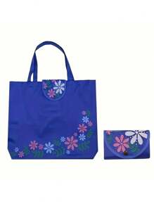 6pcs Reusable Shopping Bags With Printed Button Closure Foldable Polyester Storage Bags, Leak-Proof Rectangular Bags, Suitable For Thanksgiving And Earth Day