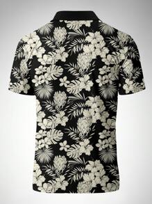 Camicia polo a maniche corte casual da uomo con stampa floreale - Multicolore - Visualizzare 3