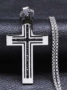 Hip Hop Crystal Cross Pendant Necklace Chain For Men Stainless Steel Rhinestone Necklaces Punk - Necklace - View 2