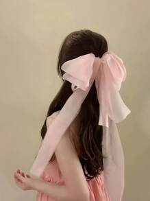 1pc Elegant Bow Decor Spring Clip Ponytail Tie, Long Ribbon Hair Accessories, School Stuff, College, Bows, Cute