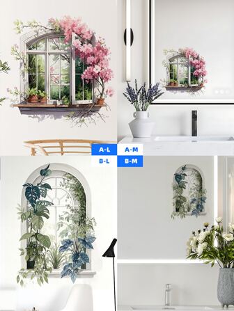 1 件 3D 幻觉仿窗墙贴 - 植物花卉防水 PVC 贴花，适用于卧室、客厅和走廊，异想天开的春季家居礼物，适合情侣和自然爱好者礼物生日毕业房间装饰家居装饰墙壁装饰浴室装饰卧室装饰房间装饰用品客厅装饰家居装饰客厅墙壁艺术墙纸贴纸个性化贴纸