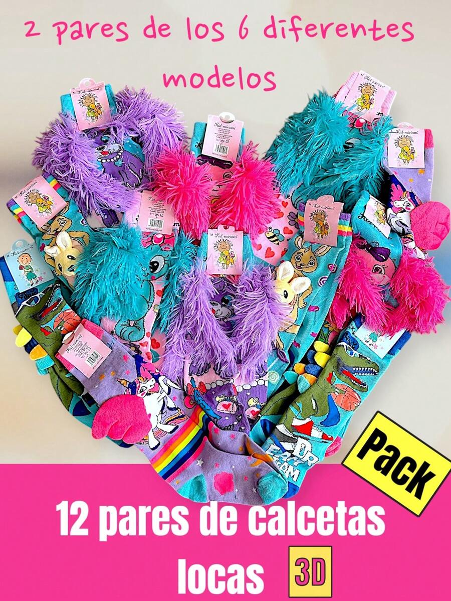 12 PARES de calcetas locas surtidas, el paquete incluye 2 pares de cada uno de los 6 diseños diferentes, mayoreo - Multicolor - Ver 1