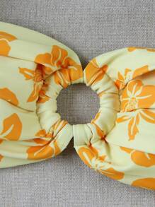 Women's Floral Print Ruched Bandeau Bikini Set, Fashionable Resort Wear - Multicolor - View 3