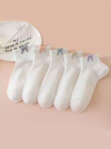 5 双/10 双女士绿色花卉图案百搭中筒袜，舒适透气可爱女士袜子 - 彩色 - 查看 2