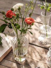 1 pièce Vase en verre rayé rétro, vase à fleurs en verre transparent simple avec décoration de bouton de fleur. Ornement de vase d'arrangement floral pour décoration de bureau à domicile, décoration de chambre, décoration de salle de bain, décoration de mariage, décoration de salon