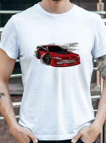Men's Fashionable And Handsome Car Printed T-Shirt, Comfortable And Versatile Top, Ideal Choice For Summer Outdoor Activities Or Casual Wear, T Shirt Men's Excellent Gift Choice