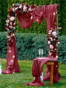 1Pc/2Pcs Wine Red Wedding Mesh Valance,Polyester Gauze Tulle Curtain, Soft Gauze Drapes,75*300/75*600cm Hanging Sheer Curtains,Versatile Curtains,Yard Cloth,DIY Rustic Wedding Accessories,Wedding Party Decoration Supplies,Engagement Party Background Decoration, Home Decor,Indoor Outdoor Decor, Easy To Hang