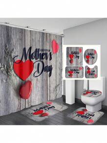 1 件/4 件母亲节花卉浴室装饰套装，带 12 个挂钩的防水浴帘，防滑浴室垫，U 型马桶垫和圆形马桶座套，适合所有浴室场合 - 彩色 - 查看 24