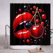 Luxurious Red Lip Shower Curtain - Polyester Fabric, Waterproof, And Washable - Multicolor - View 1