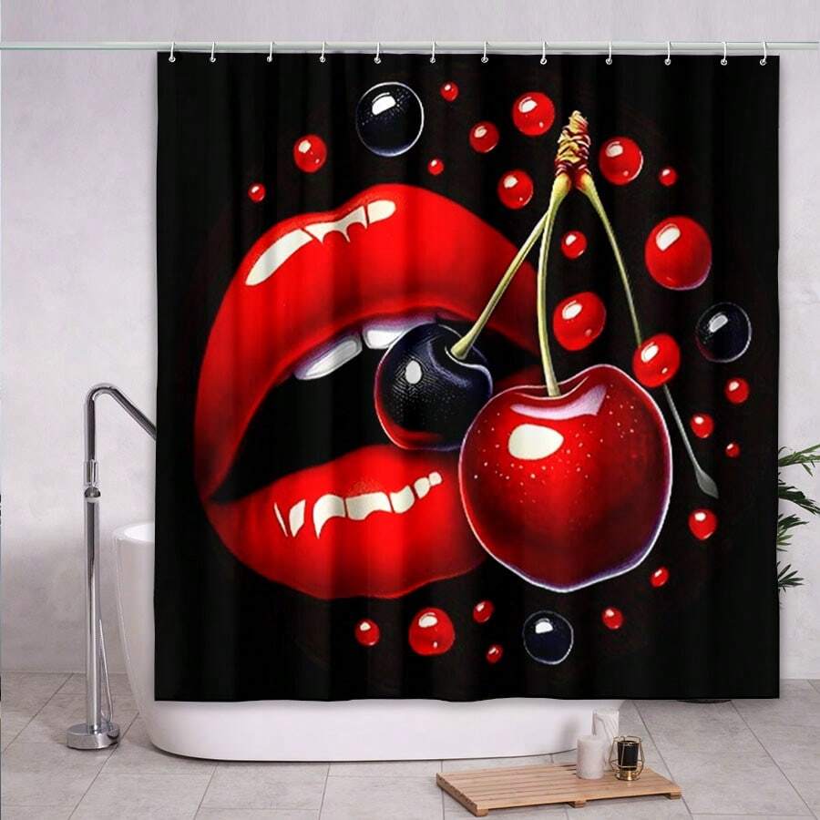 Luxurious Red Lip Shower Curtain - Polyester Fabric, Waterproof, And Washable - Multicolor - View 1