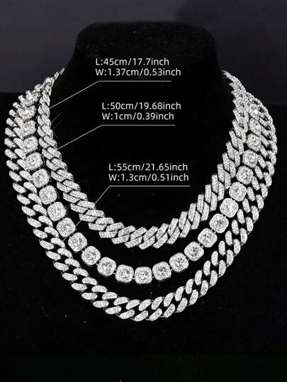 3 件套男士嘻哈粗链项链套装，钻石锌合金街头风格珠宝，派对、生日、父亲节、情人节、感恩节礼物的时尚配饰