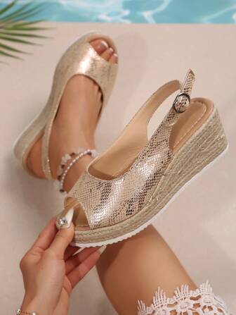 Women's Platform Wedge Sandals, Comfort Black Ladies Summer Casual Shoes