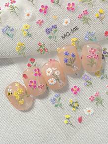 1 张春夏花卉主题美甲贴纸，包含各种盛开的花朵、雏菊和带枝条的花卉材料，适合女性、女孩、家庭和个人 DIY