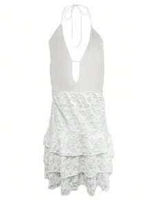 Elegant Party Date Night Dress, Hollow Out Sexy Bare Styling Layered Hem Sleeveless Mini Dress, Spring/Summer