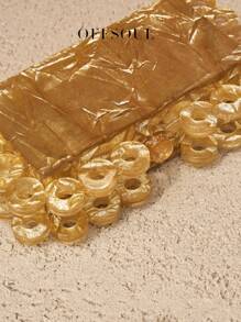 Vintage Acrylic Circle Golden Handbag Hard Case Small Square Bag Versatile New Marble Pattern Evening Party Clutch, High Gold Color, European & American Style, Shoulder/Crossbody Bag For Women - Gold - View 7