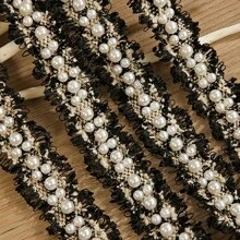 1pc Beige & Black Retro Nylon Lace With Pearls, Embroidered Ribbon DIY For Clothes, Dress, Shoes, Bags, Crafts - Multicolor - View 4