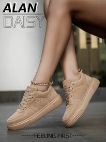 女士时尚紫色拼布日常户外通勤休闲运动鞋，流行简约舒适前系带运动鞋