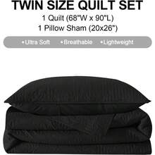 Juego de edredón negro tamaño queen, colcha ligera de verano, juego de ropa de cama tamaño Queen suave - Negro - Ver 5