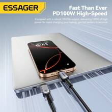 ESSAGER Cable de carga rápida de 100W Tipo C a Tipo C, 60W, 480Mbps para transferencia de datos, color gris - Gris - Ver 4