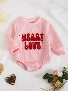 Baby Girl Letter Embroidered Red & Pink Romper, Cute , Must-Have For Babies Aged 0-2 Years Old