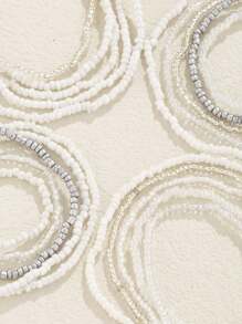 20pcs Women's Boho Style Glass Bead Layered White Bracelet - White - View 4