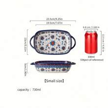 Boluri din ceramică desenate manual, bol colorat pentru copt, cu mâner, grătar pentru salată, tigaie rotundă de copt cu orez copt cu brânză, set de vase de copt, caserolă pentru gătit, prăjitură, bucătărie, tehnologie de pictură realizată manual Oxalis târâtor, bol pentru copt - Multicolor - Vizualizare 13