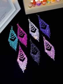 Glamorous Spring Lavender CZ Crystal Tassel Earrings Stud Dance Club Party Graduation Jewelry 1 Pair - Multicolor - View 12