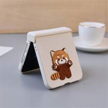 Funda de teléfono con parche de animal lindo y correa portátil compatible con Samsung Galaxy Z Flip 5 6 Flip6 Zflip7 ZFlip5 Zflip 6, funda trasera con correa, funda de teléfono compatible con resistente al agua, a los golpes y a los arañazos - Blanco antiguo - Ver 4