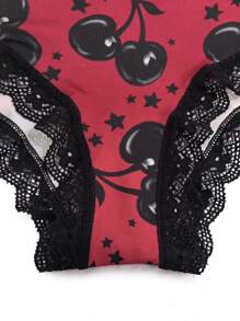 3pcs/Set Cherry Print Colorful Lace Patchwork Women's Fresh Style Briefs - Multicolor - View 4