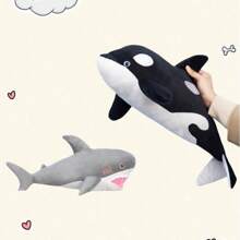 1pc Cartoon Orca Plush Doll, Shark Plush Doll, Giant White Shark Throw Pillow, Marine Life Shark Orca Stuffed Animal, Sleeping Pillow, Security Blanket, Birthday/Mother's Day Gift